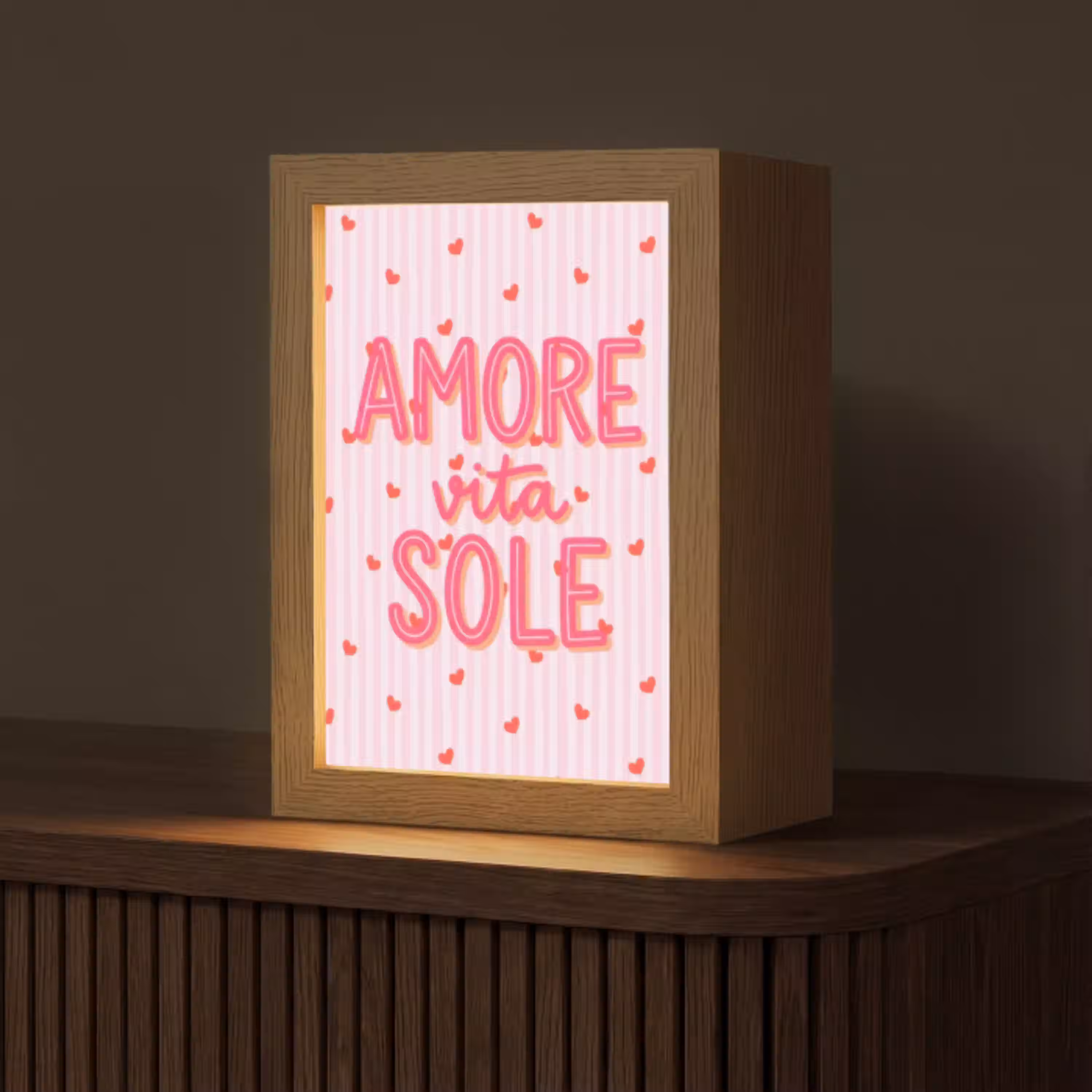 Amore vita sole - Roze - Hartjes Light Box met kabel (Tafellamp) klein -z3d_website