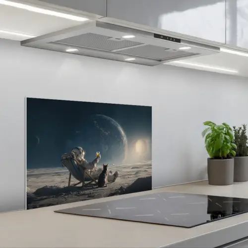 Maan - Kat - Astronaut - Ruimte keuken achterwand spatscherm klein -3d_schuin