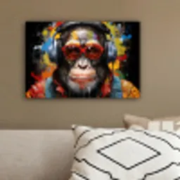 Chimpansee - Aap - dieren - Graffiti - Bril - Koptelefoon - Kleuren canvas 2cm klein -sfeer3