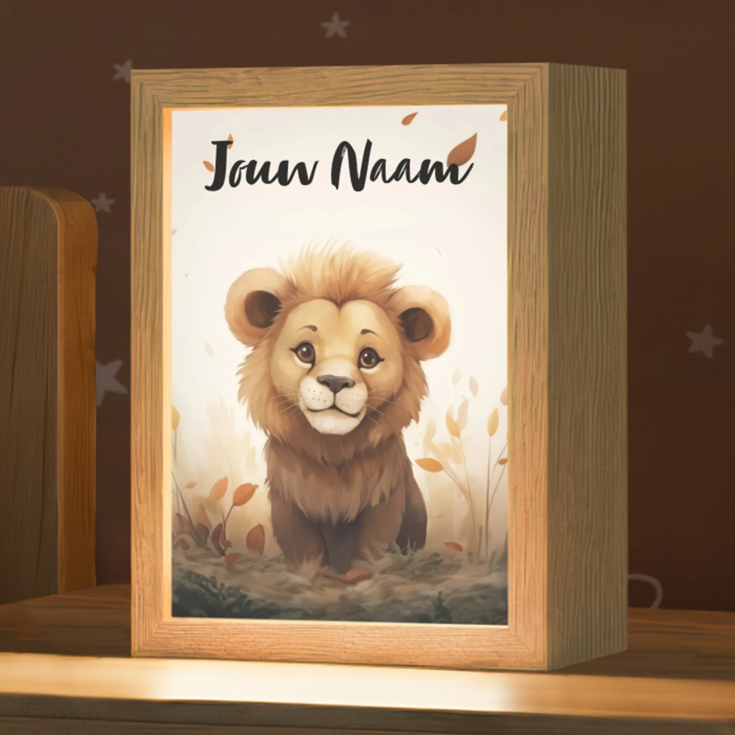 Leeuw - Dieren - Kinderen - Bruin - Meisje Light Box met kabel (Kinderlampje) klein -zzz_3d_website
