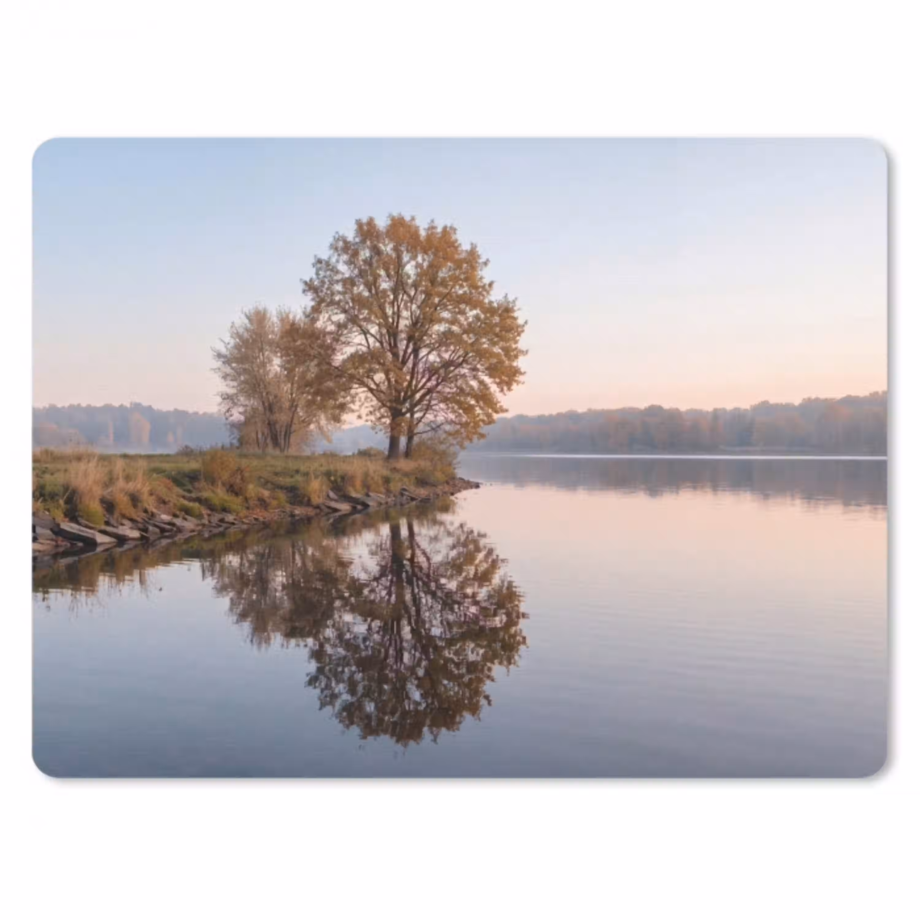 Bomen - Reflectie - Water - Zonsopgang - Serene muismat rubber klein -3d
