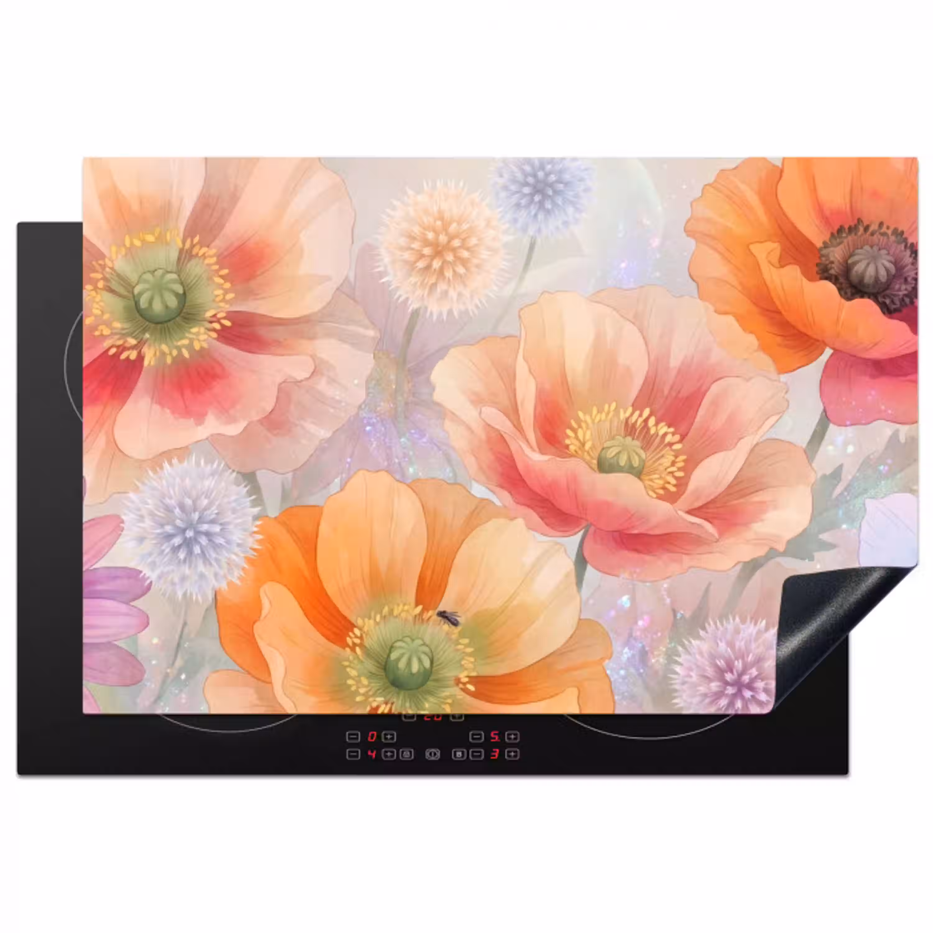 Bloemen - Aquarel - Natuur - Modern - Kleurrijk Inductie beschermer vinyl 3mm klein -3d