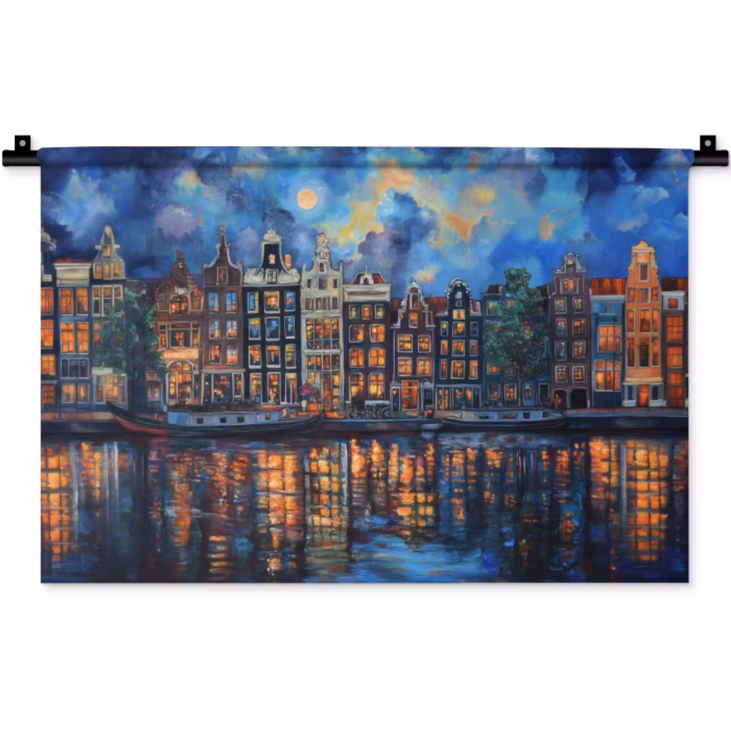 Grachten Amsterdam - Huizen - Stad - Kleurrijk Wandkleed katoen klein -zz3d