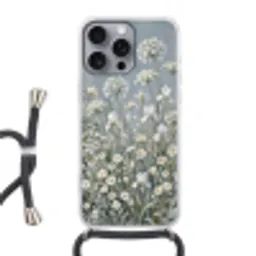 Bloemen - Botanisch - Blauw Hoesje iPhone 16 Pro Max met koord klein -3d