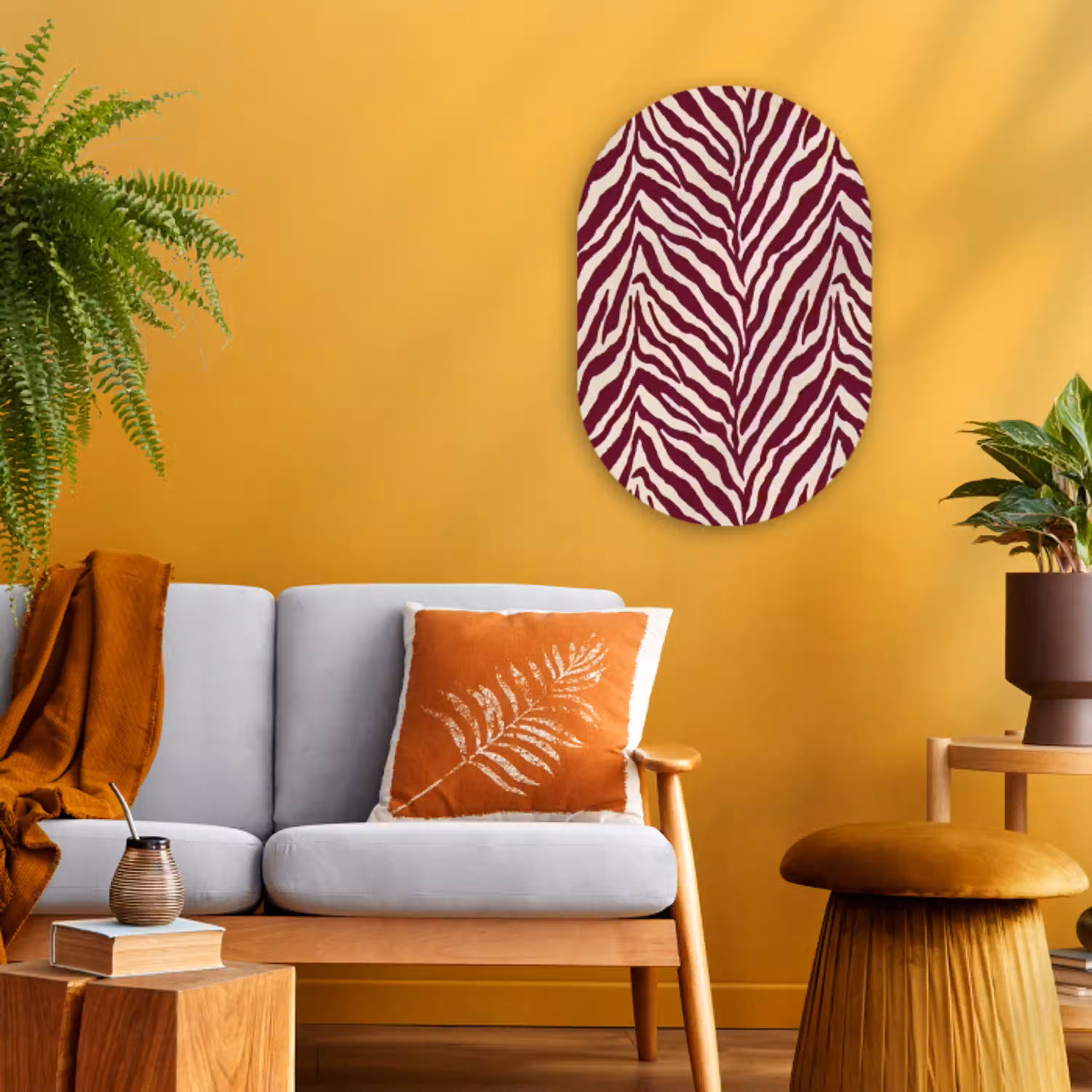Zebra - Motief - Bordeaux - Rood Wandcirkel Ovaal Forex klein 630 -sfeer4