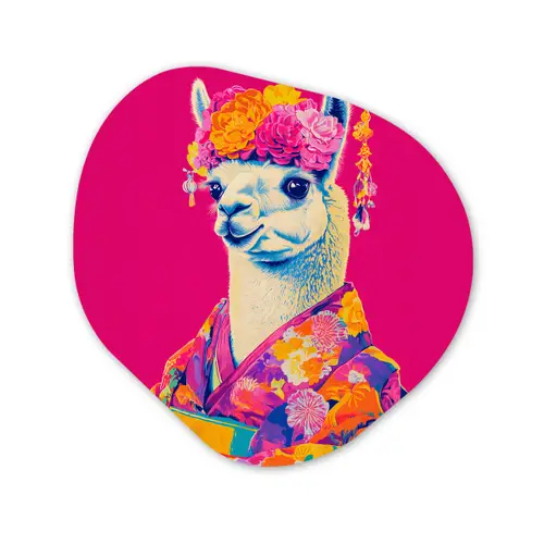 Lama - Kimono - Bloemenkrans - Felroze Wandcirkel Organisch Forex 3mm klein -3d