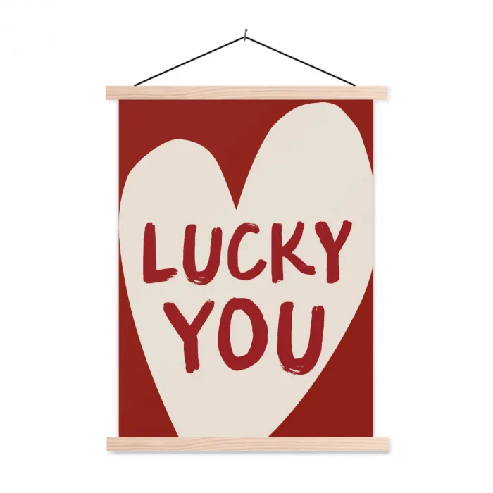 Lucky - Hart - Rood textielposter latten blank klein -3d