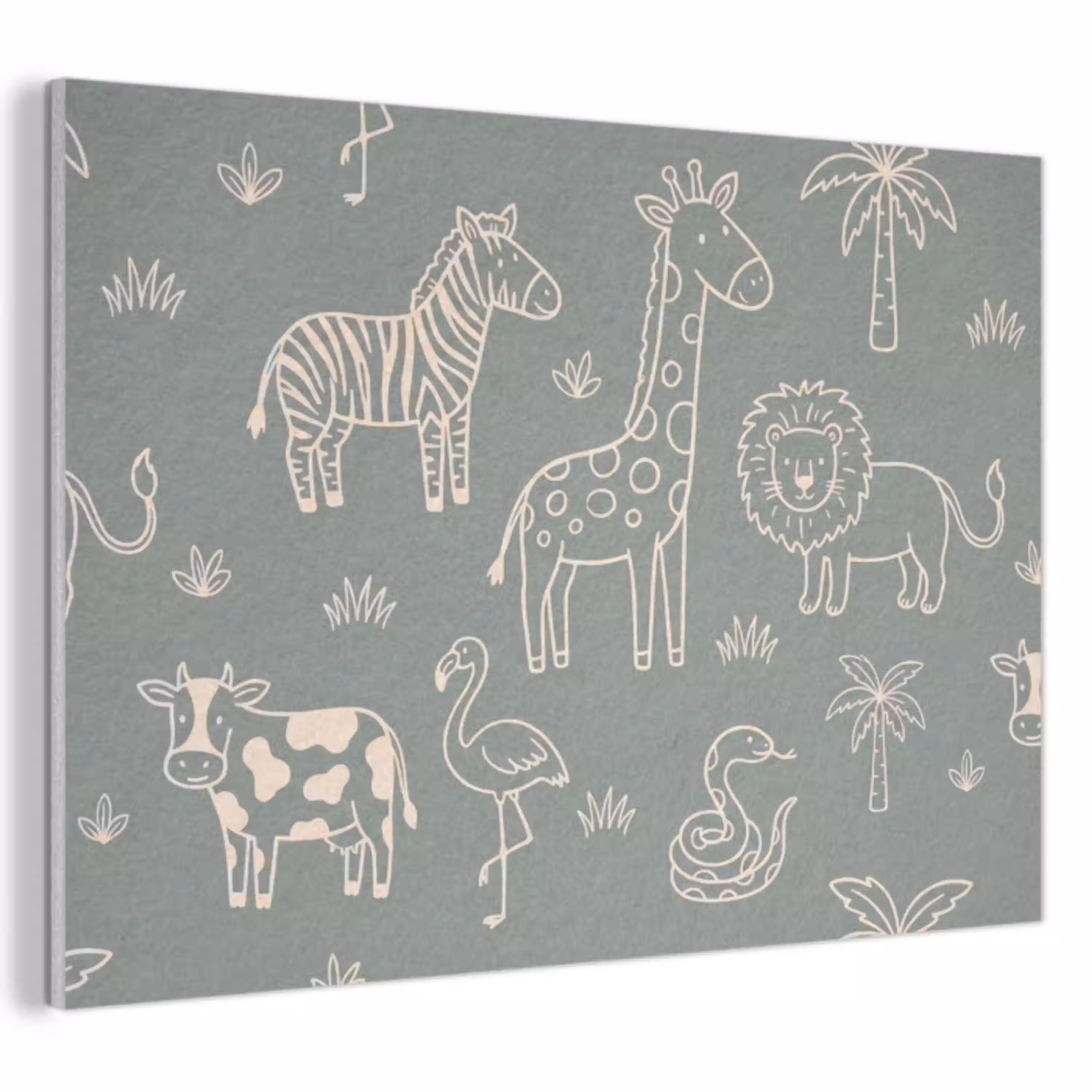 Dieren - Safari - Patroon - Illustratie - Groen PET vilt klein -3d