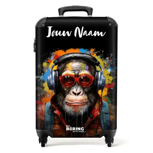 Chimpansee met Koptelefoon en Graffiti-Spray NBS - Handbagage koffer - Kinderen Unisex middel -productfoto_recht
