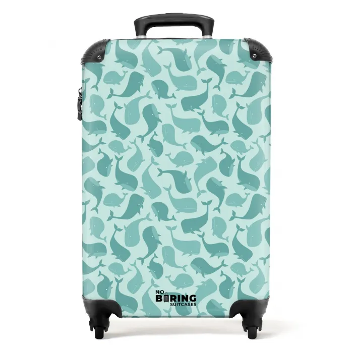 Walvissen patroon blauw groen NBS - Handbagage koffer - Kinderen Unisex middel -productfoto_recht