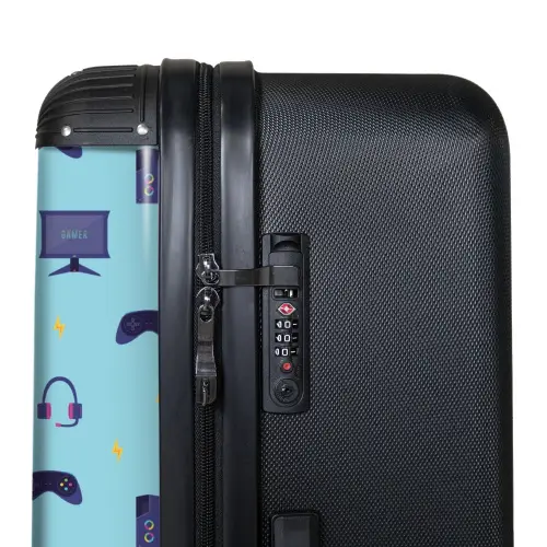 Gamer patroon met spelaccessoires op blauw NBS - Large koffer - Volwassenen Unisex groot -product3