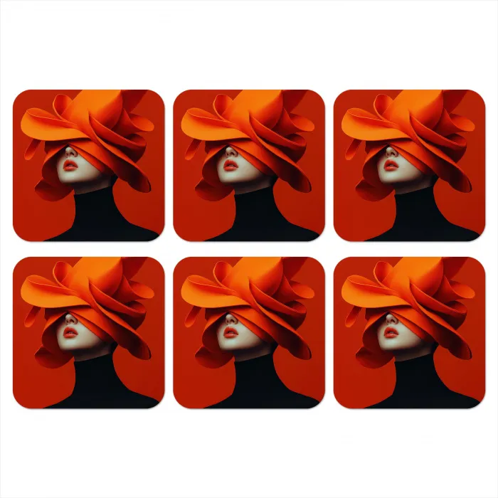 Oranje - Hoed - Vrouw onderzetter kurk middel -3d