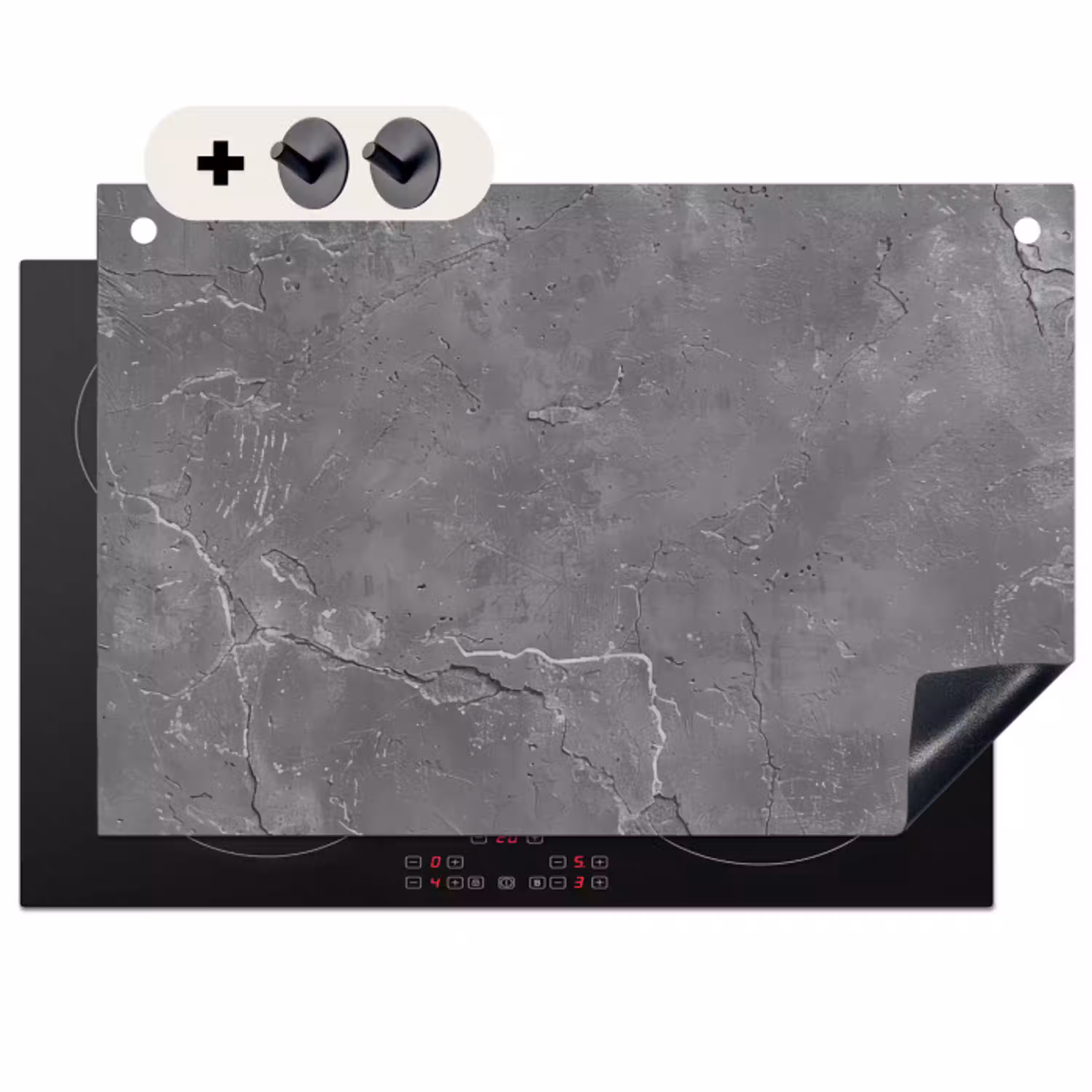 Beton - Grijs - Abstract - Betonlook Inductie beschemer met haakjes klein -3d