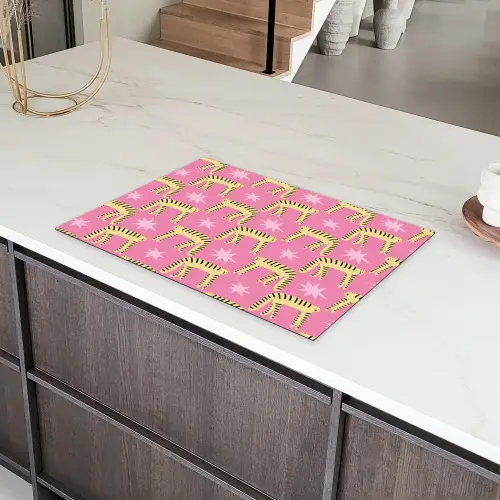 Langbenige -Tijgerkatten - Roze - Sterren Inductie beschermer vinyl 3mm klein 276 -sfeer8