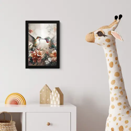 Kolibrie - Vogels - Bloemen - Natuur fotolijst zwart zonder passe partout klein -usfeer4_kinderkamer
