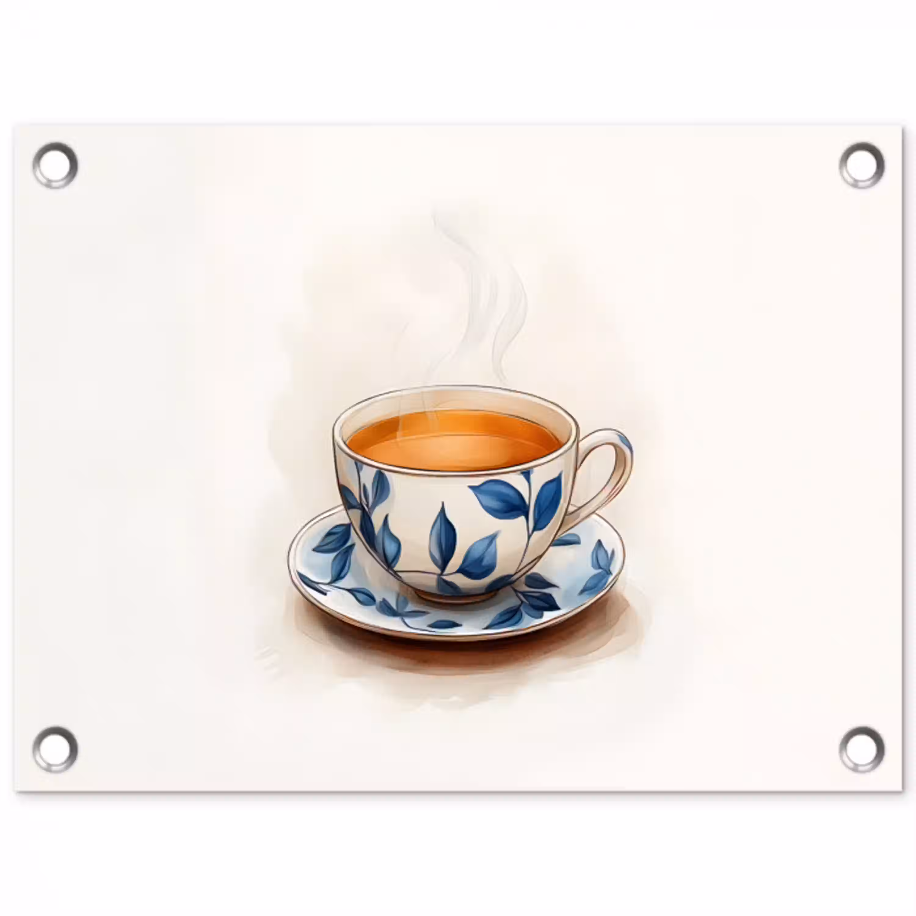 Theekop - Bladeren - Blauw tuinposter los doek klein -3d