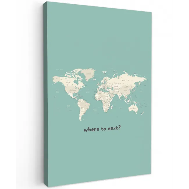 Wereldkaart - Klassiek - Lichtgroen - Landnamen Tuinposter op houten frame 2 cm dik middel -3d