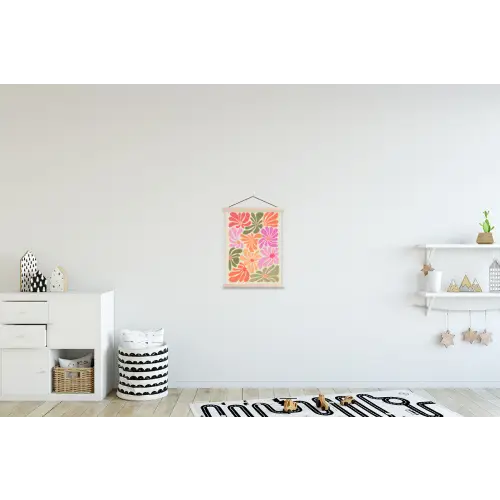 Bloemvormen - Retro - Kleurrijk textielposter latten blank klein -kinderkamer