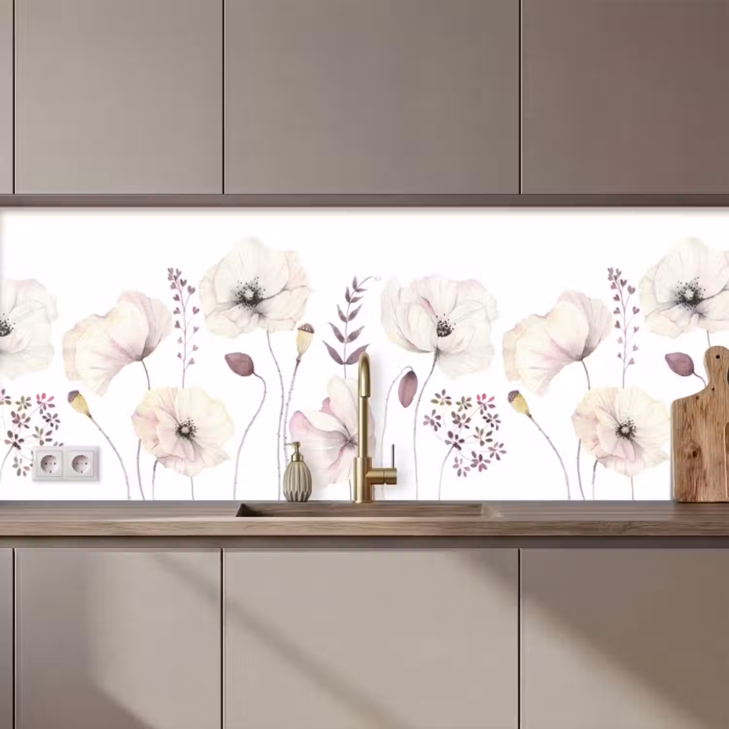 Küchenrückwand - Blumen - Pastell - Pflanzen - Weiß