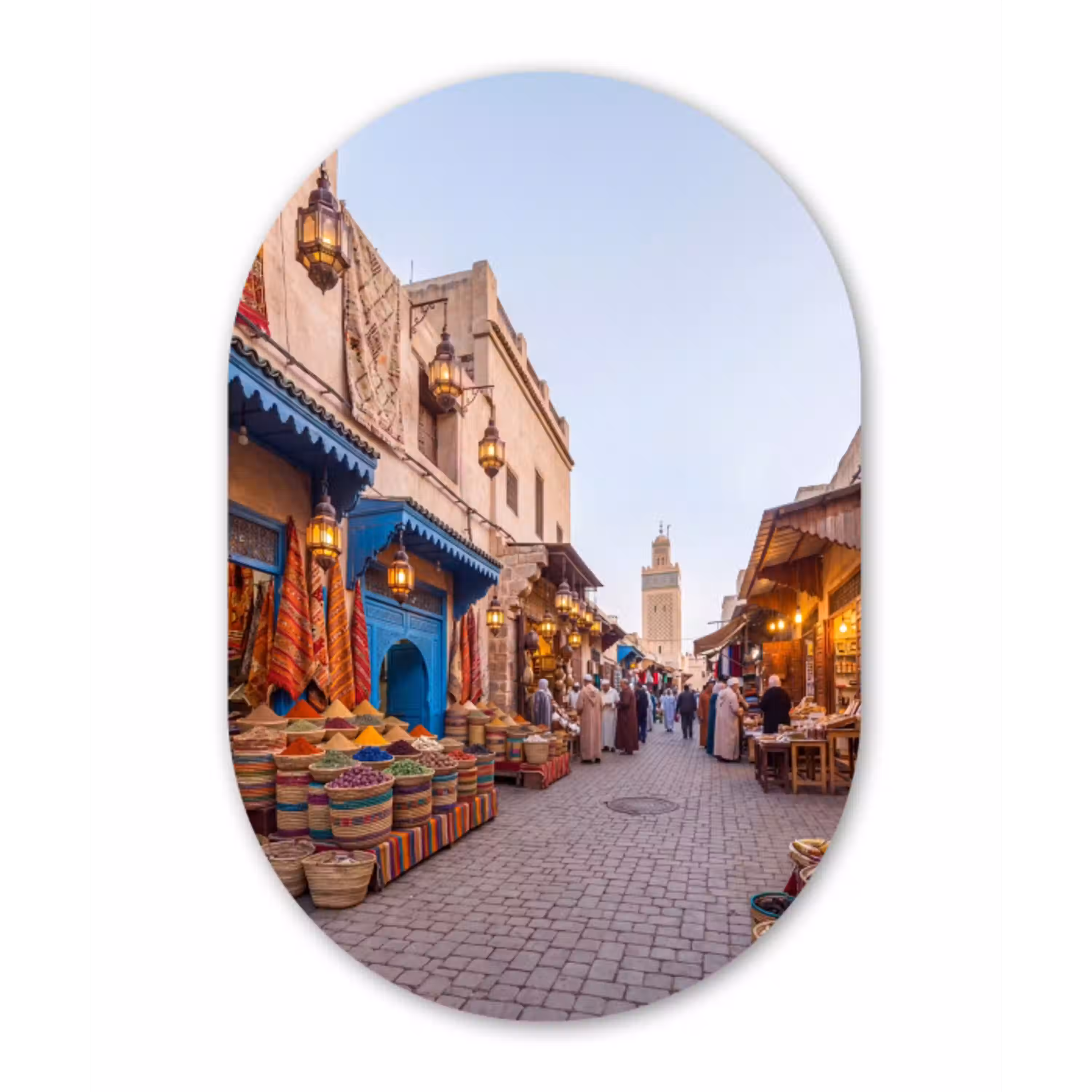 Markt - Oosters - Kleurrijk Wandcirkel Ovaal Aluminium middel -3d