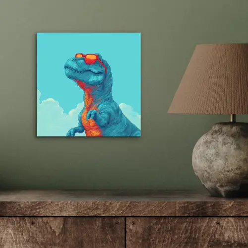 T-Rex - Blauw - Wolken - Zonnebril aluminium wit klein -sfeer2