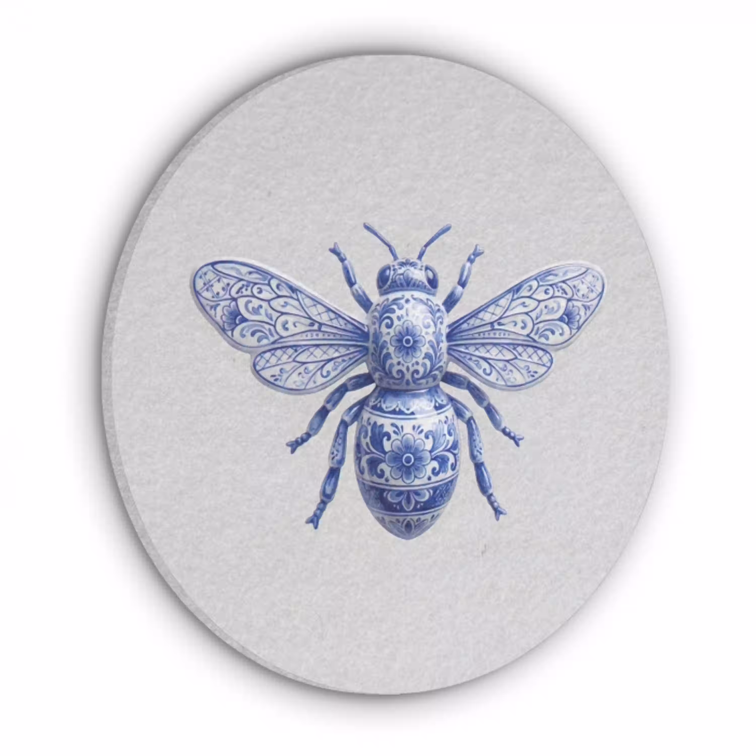 Bij - Modern - Delfts - Blauw Akoestische PET Vilt - Rond klein -3d