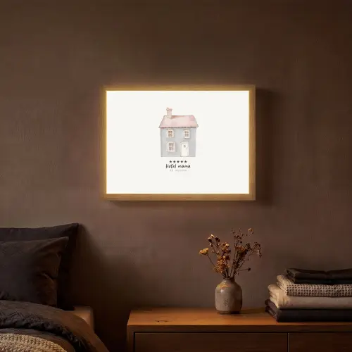 Lichtblauw - Huisje - Mama - Tekst Light Box met batterij (Wandlamp) middel -sfeer4