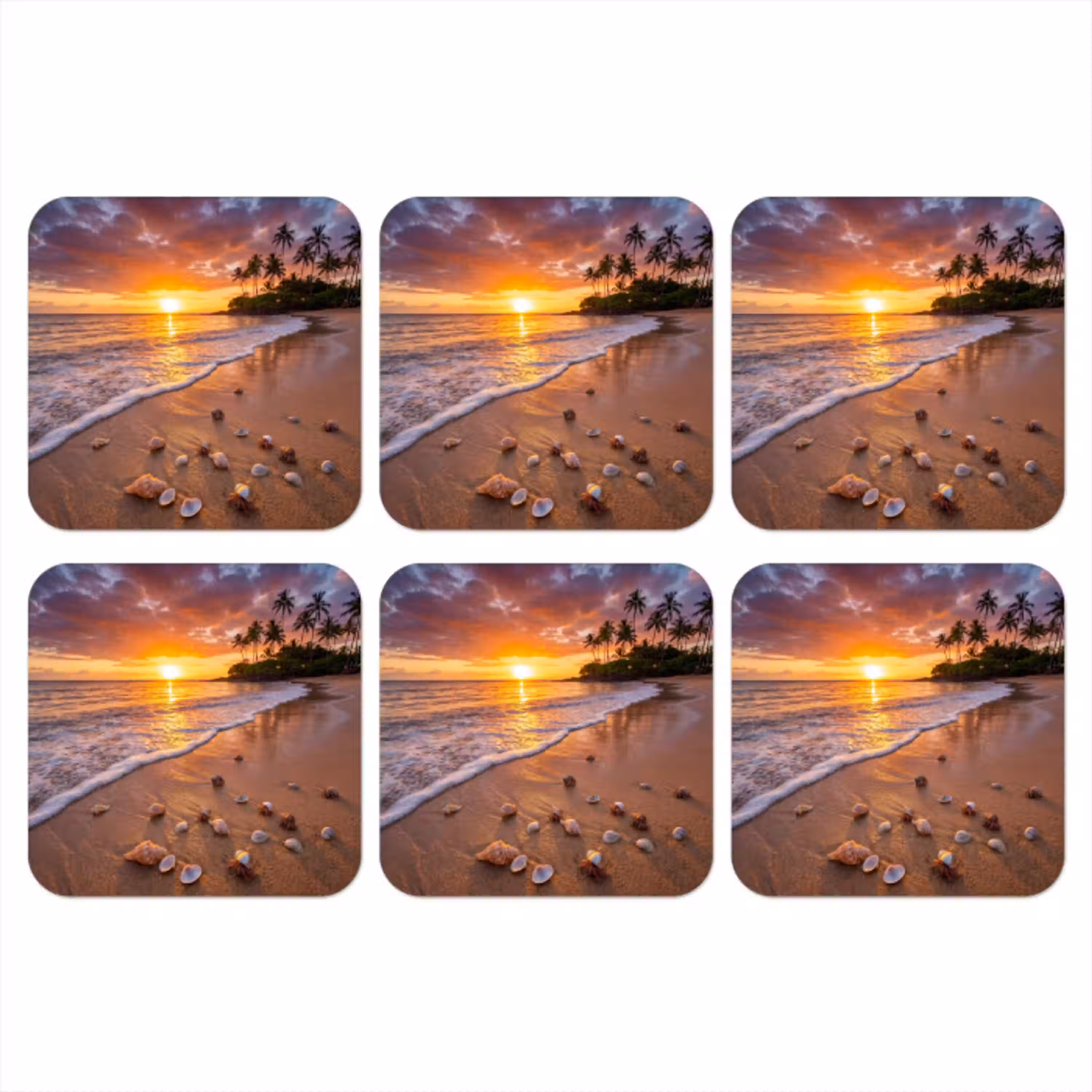 Strand - Zonsondergang - Palmbomen - Natuur - Oranje onderzetter kurk middel -3d