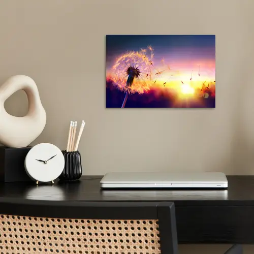 Paardenbloem - Bloemen - Zonsondergang - Horizon - Nacht poster papier klein -sfeer1