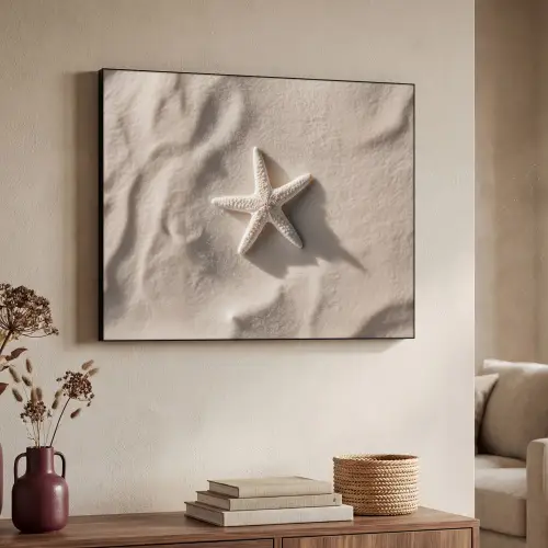 Strand - Zeester - Zand - Beige Textielframe zwart klein -sfeer3