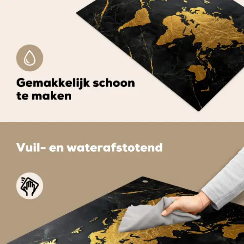Wereldkaart - Goud - Marmer Inductie beschemer met haakjes klein -ky-schoon-nl