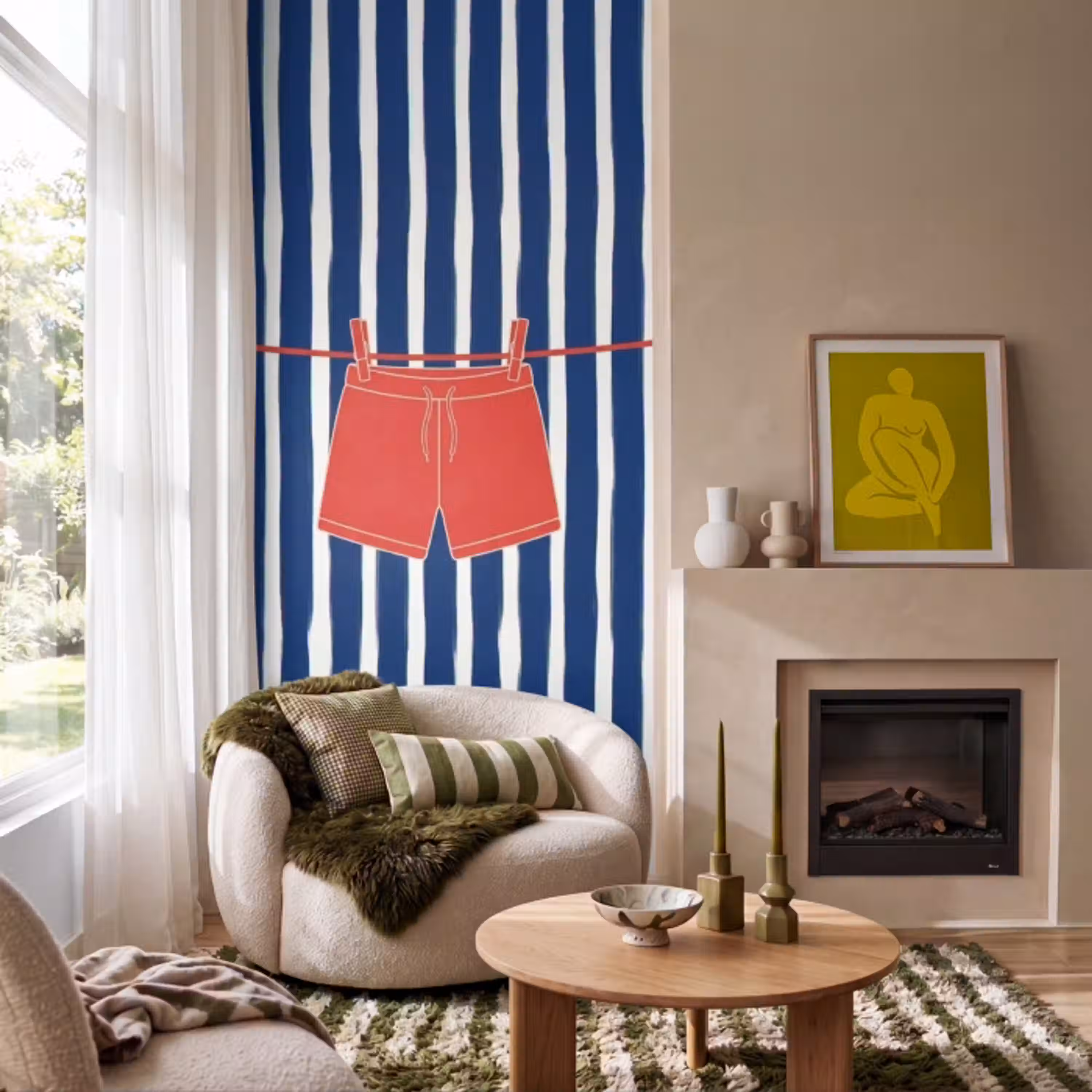 Shorts - Waslijn - Zomer - Illustratie - Rood Behang Vlies klein -sfeer2