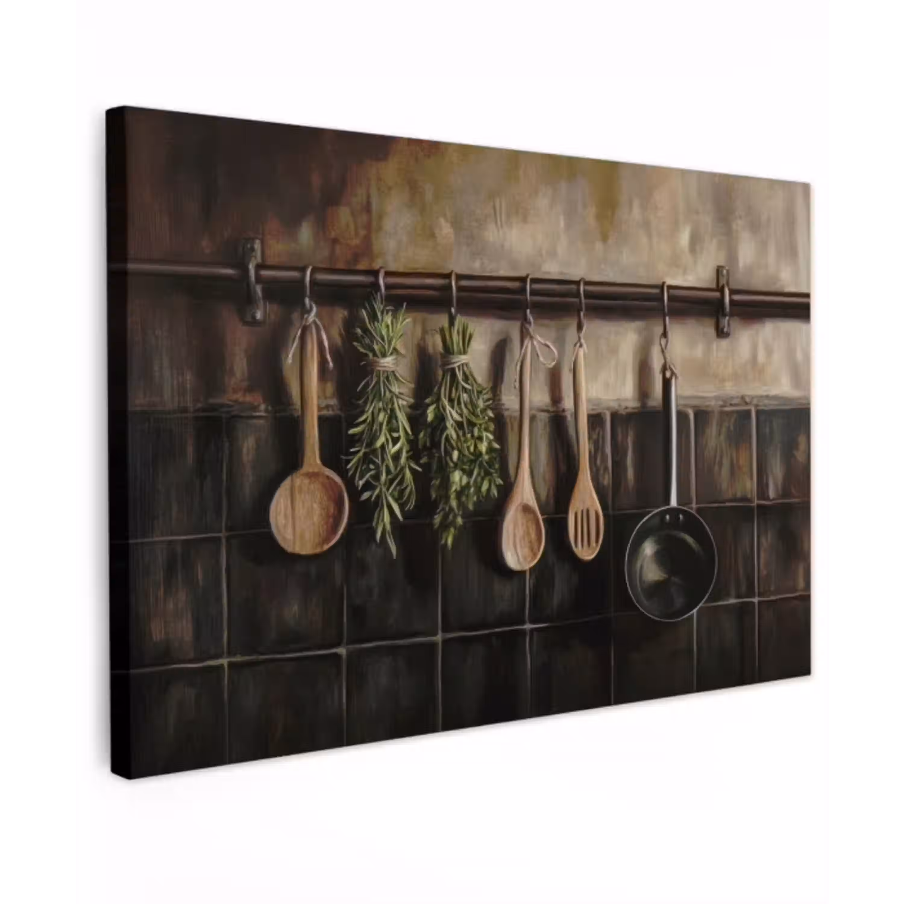 Keukengerei - Rustiek - Tegels - Kruiden Tuinposter op houten frame 2 cm dik klein -3d