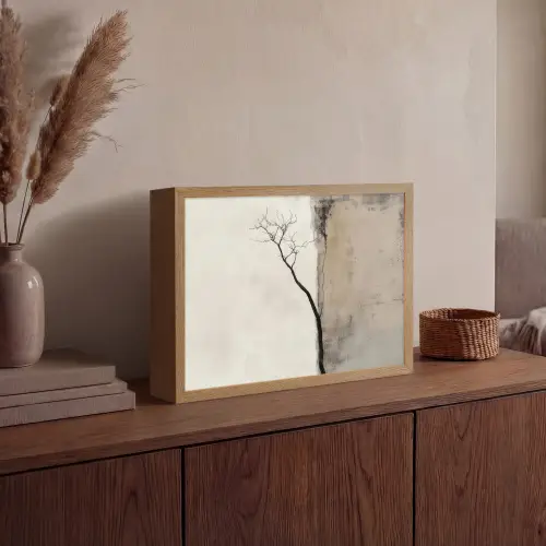 Wabi sabi - Plant - Beige Light Box met batterij (Wandlamp) middel -sfeer2