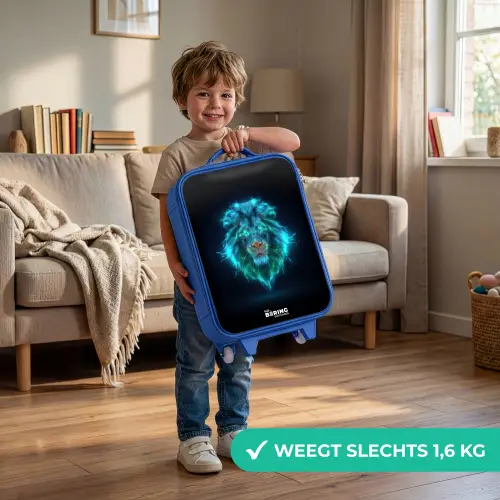 Lichtgevende leeuw Kinderkoffer - Blauw klein -sfeer2_NL