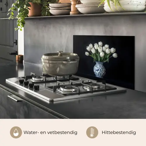 Wit - Bloemen - Tulpen - Vaas keuken achterwand spatscherm klein -usp_NL
