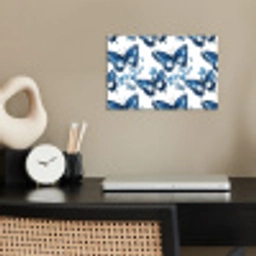 Blauw - Vlinders - Bloemen - Wit poster papier klein 62 -sfeer1