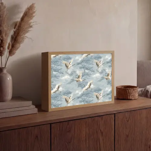 Wolken - Kraanvogels - Blauw Light Box met batterij (Wandlamp) middel 907 -sfeer2