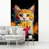 Kat - Eten - Patat - Graffiti - Abstract fotobehang vinyl groot -woonkamer