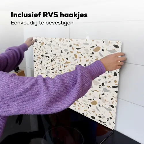 Terrazzo -  Patroon - Staal Inductie beschemer met haakjes klein 777 -ky-ophangen-nl