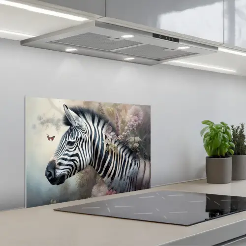 Zebra - Wilde dieren - Vlinder - Bloemen keuken achterwand spatscherm klein -3d_schuin