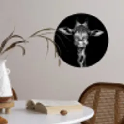 Giraffe - Portret - Dieren - Zwart - Wit Wandcirkel behangsticker klein -sfeer3