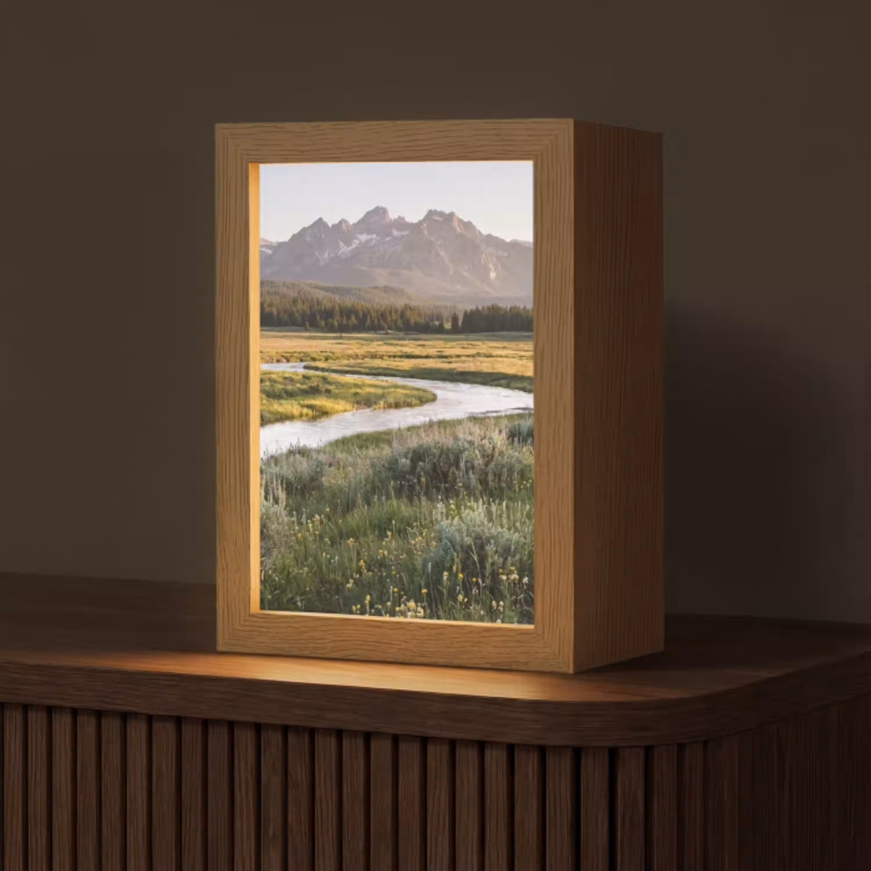 Berglandschap - Rivier - Bos Light Box met kabel (Tafellamp) klein -z3d_website