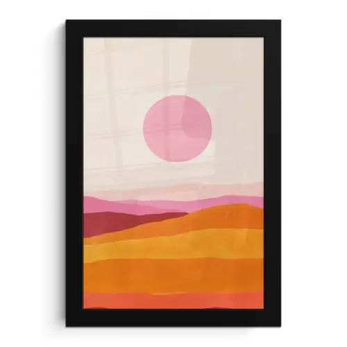 Heuvels - Oranje - Zon - Abstract fotolijst zwart zonder passe partout klein -3d