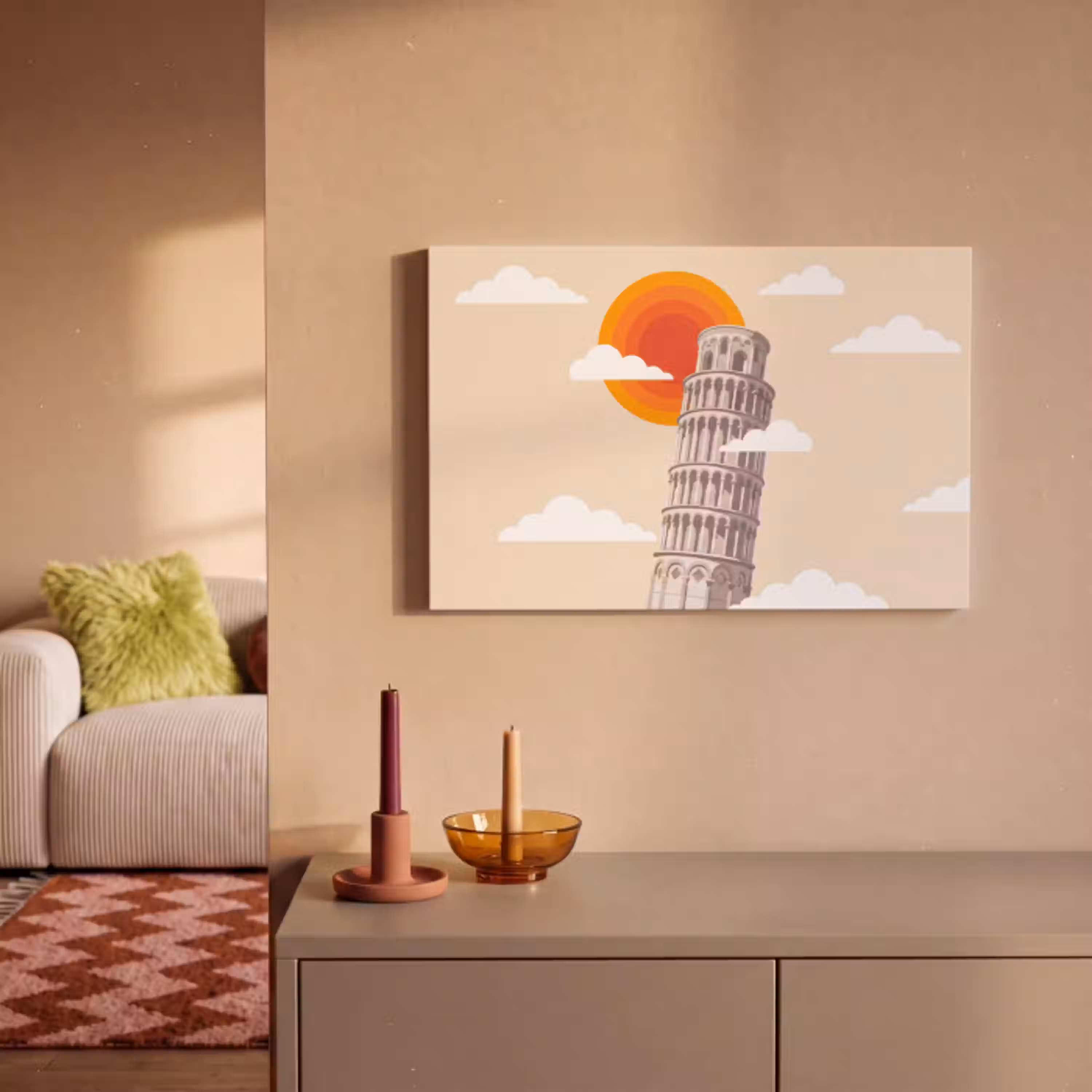 Toren - Pisa - Architectuur - Minimalistisch - Beige canvas 2cm klein -sfeer1