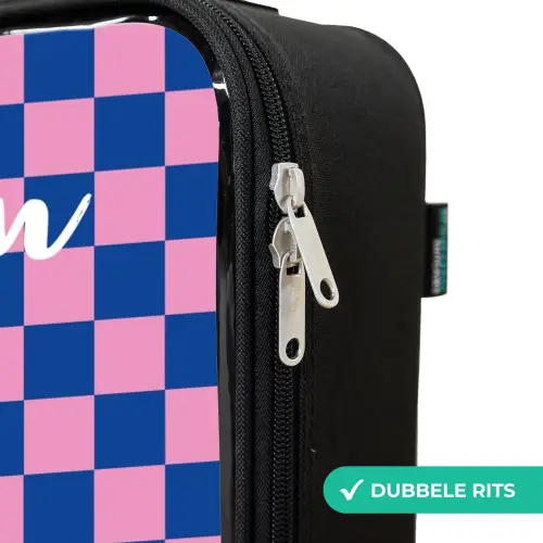 Blokjes - Blauw - Roze Kinderkoffer - Zwart klein -rits_NL