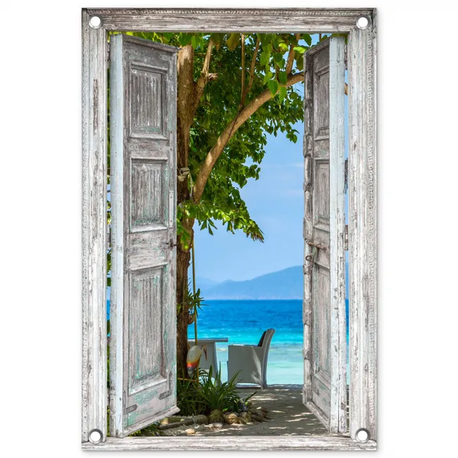 Uitzicht op een tropisch paradijs tuinposter los doek klein -3d