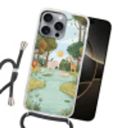 Jungle - Oase - Dieren - Kleurrijk Hoesje iPhone 16 Pro Max met koord klein -sfeer1