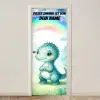 Niedlicher Dino unter Regenbogen im Aquarellstil. deurposter klein -3d_beige