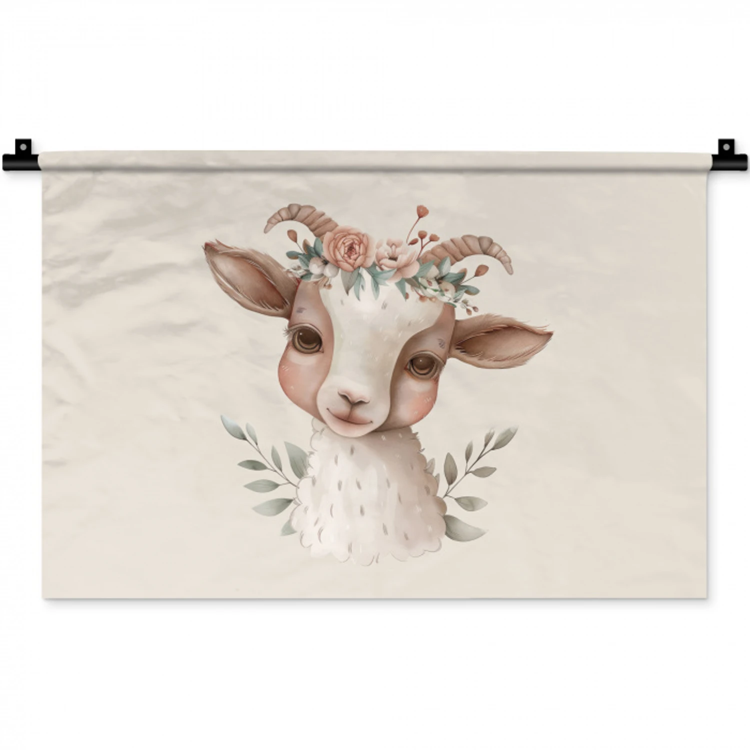 Geit - Dier - Bohemian - Bloemen - Boho Wandkleed katoen klein -zz3d